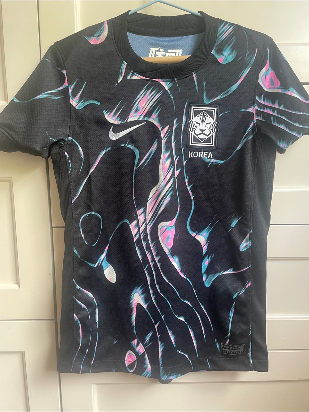 Nike Black Official Kids Korea Soccer Jersey with Pink & Teal Accents